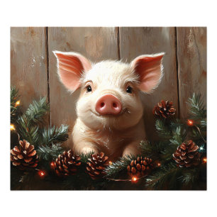 Impression Photo Joli Cochon de Noël Peinture rustique