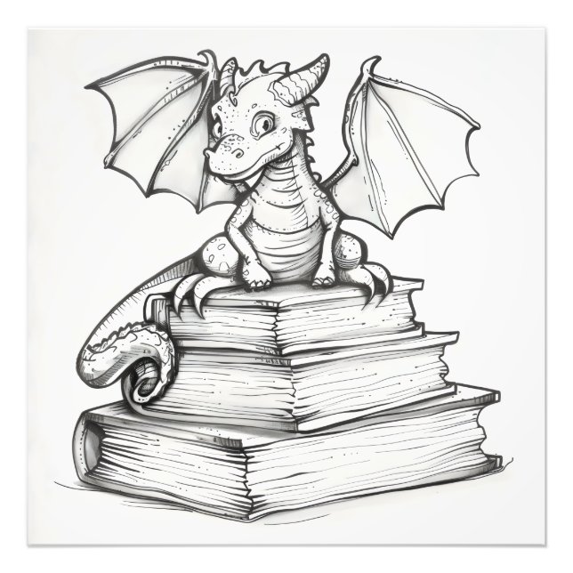 Impression Photo Joli dragon et livres (Devant)