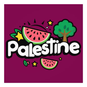 Impression Photo Joli mot Palestine entouré d'arbre de pastèques