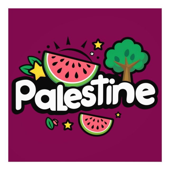 Impression Photo Joli mot Palestine entouré d'arbre de pastèques (Devant)