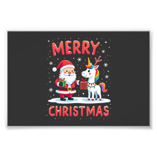 Impression Photo Joli Père Noël Licorne de Noël sur T-Shi de Noël L