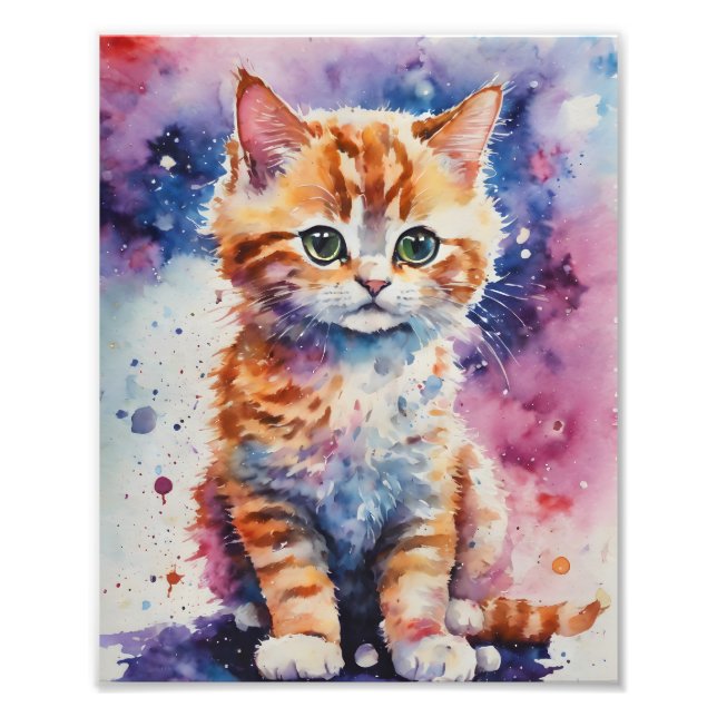 Impression Photo Joli petit chaton roux à l'aquarelle  (Devant)