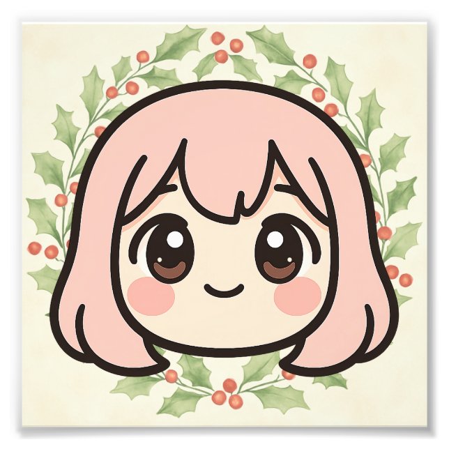Impression Photo Jolie Fille Anime Kawaii en Bois pour Mur  (Devant)