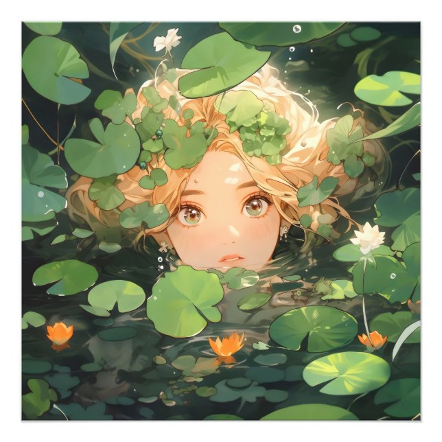 Impression Photo Jolie Fille d'Anime dans un Étang (Devant)