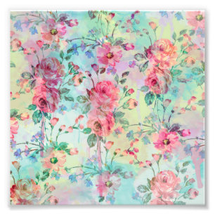 Impression Photo Jolie peinture rose à fleurs aquarelles