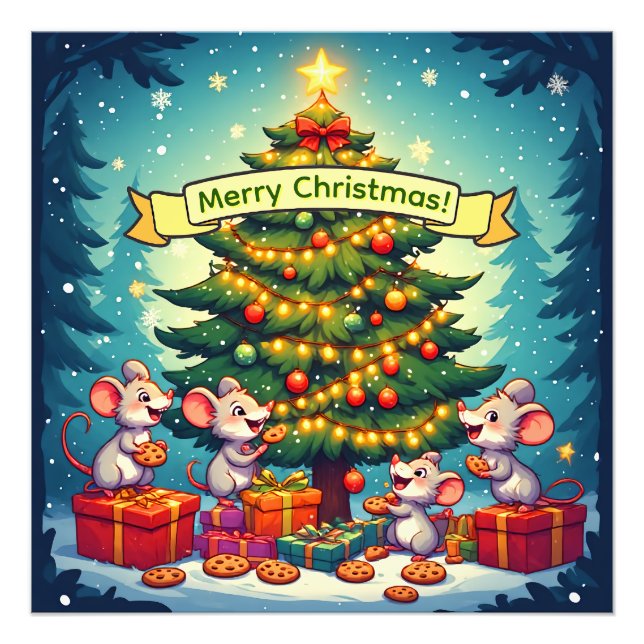 Impression Photo Jolis biscuits de souris arbre de Noël ambiance fe (Devant)
