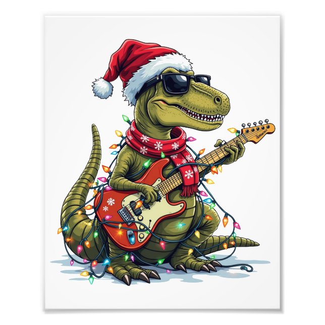 Impression Photo Joueur de guitare Dinosaure Noël (Devant)