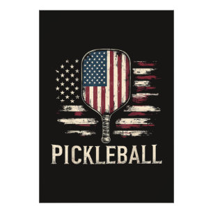 Impression Photo Joueur de Pickleball Drapeau États-Unis Rétro Padd
