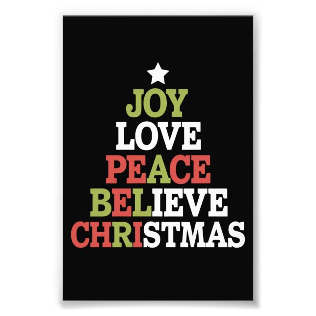 Impression Photo Joy Love Peace Believe Christmas Tree Family (Devant)
