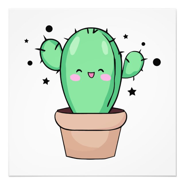 Impression Photo Joyeux cactus bébé souriant dans le vase avec les  (Devant)