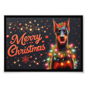 Impression Photo Joyeux Noël Doberman Chien Twinké lumières de Noël