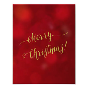 Impression Photo Joyeux Noël Faux Gold Foil Red Bokeh Script