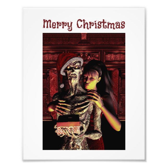 Impression Photo Joyeux Noël. Squelette drôle avec femme (Devant)