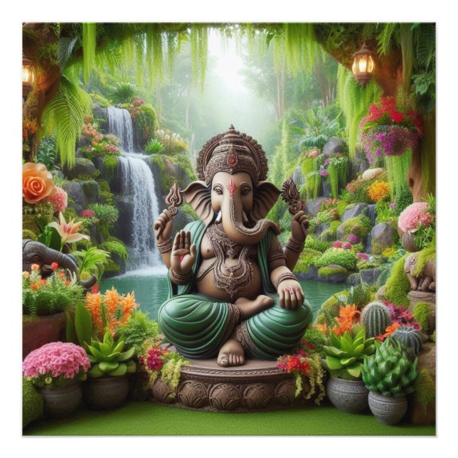 Impression Photo Jungle Ganesha Cascade Serene Art divin (Devant)