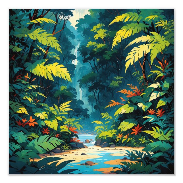 Impression Photo Jungle tropicale Paradise Cascade luxuriante Paysa (Devant)