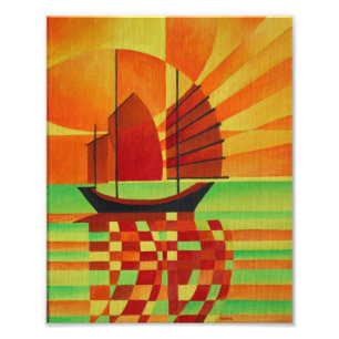 Impression Photo Junk on Sea of Green Cubist Abstrait