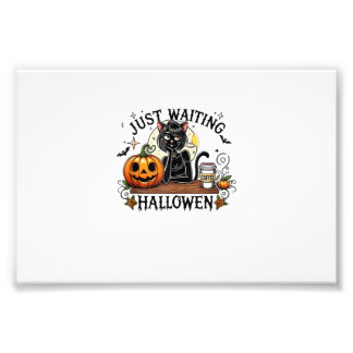 Impression Photo Juste à Attendre pour Halloween Chat Noir Dame Caf