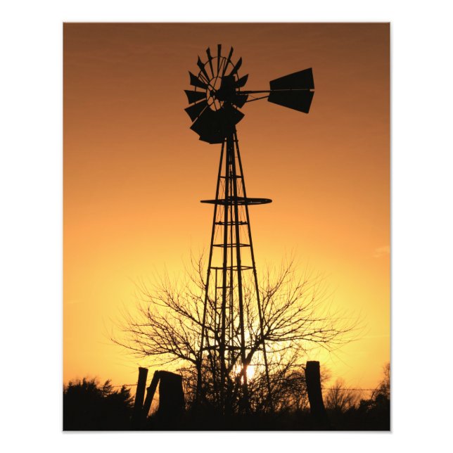 Impression Photo Kansas Windmill Silhouette coucher de soleil avec  (Devant)