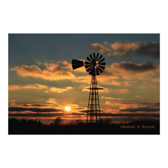 Impression Photo Kansas Windmill Silhouette Sunset Photo/Poster (Devant)