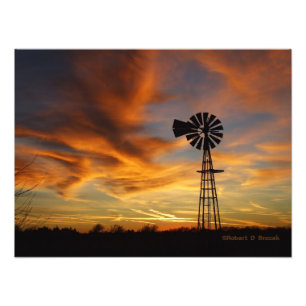 Impression Photo Kansas Windmill Sunset Silhouette Photo/Poster