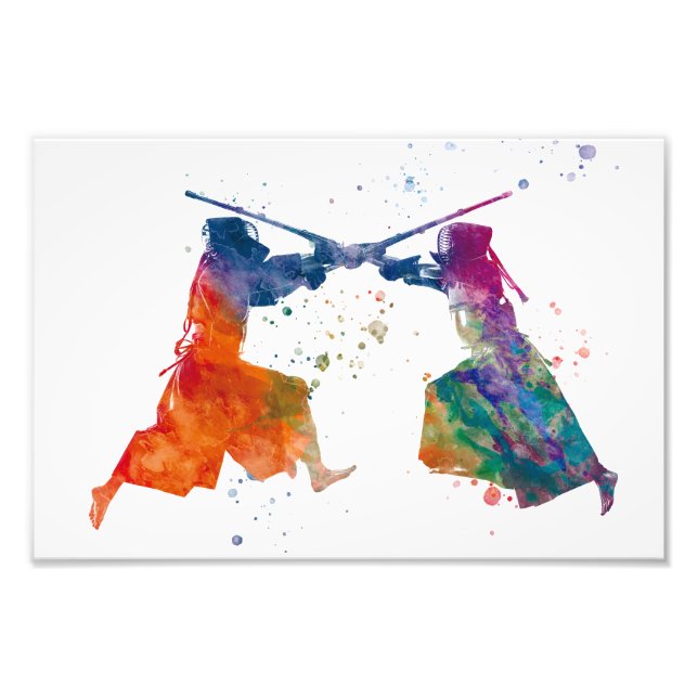 Impression Photo karate kendo en aquarelle (Devant)