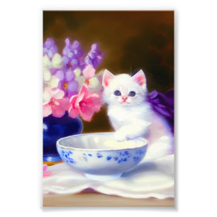 Impression Photo Kitten blanc vintage avec ruban violet