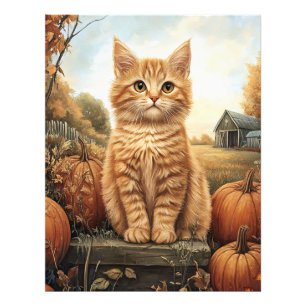 Impression Photo Kitten d'automne avec Citrouille