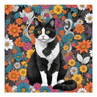 Impression Photo Kitty au milieu des fleurs