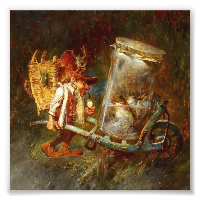 Impression Photo « La collecte de grenouilles par un gnome » par He (Devant)