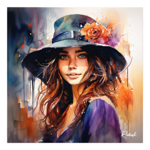 Impression Photo La Femme au Chapeau : Portrait de Grâce Vibrante
