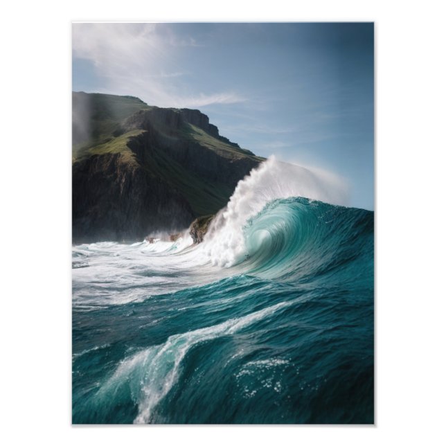 Impression Photo La fureur de l'océan : une vague s'écrase contre u (Devant)