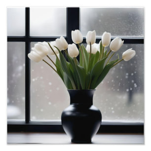 Impression Photo "La grâce de l'hiver : Tulipes blanches dans un va