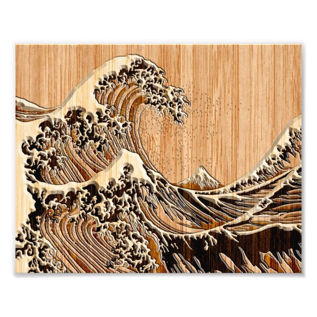 Impression Photo La Grande Vague Hokusai Style Bamboo Bois (Devant)