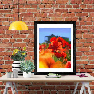 Impression Photo La maison aux coquelicots - peinture à l'huile