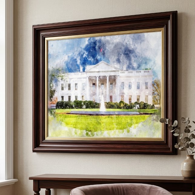 Impression Photo La Maison Blanche à Washington DC Aquarelle (The White House in Washington DC Watercolor. Photo Print)