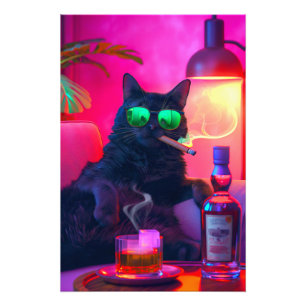 Impression Photo La nuit de Don Gatto   Fancy Chat Boire Whiskey