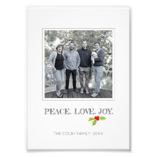 Impression Photo LA PAIX. AMOUR. JOIE. Holly NOM ANNÉE Jour férié