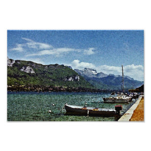 Impression Photo Lac Bateaux et Montagnes en Annecy France