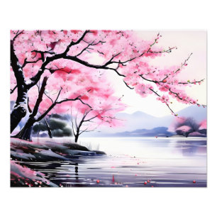 Impression Photo Lac Tranquille de fleurs de cerisiers