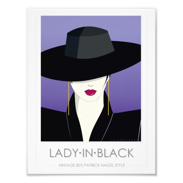 Impression Photo Lady In Black - style des années 80 Patrick Nagel (Devant)