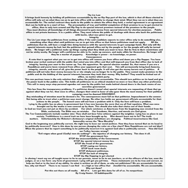 IMPRESSION PHOTO L'AFFICHAGE "LIE LAW" (Devant)