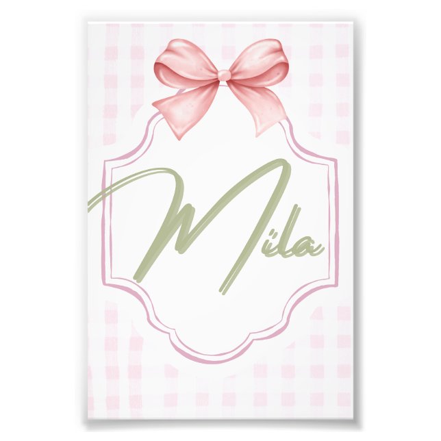 Impression Photo Lainey Baby Girl Nursery Bow&En vichy personnalisé (Devant)