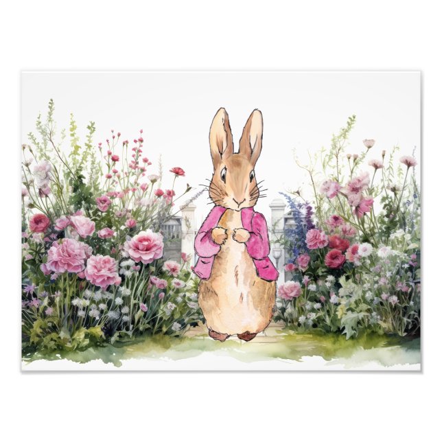 Impression Photo Lapin classique rose dans son jardin (Devant)