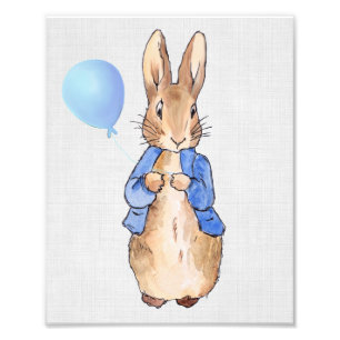 Impression Photo Lapin classique tenant un ballon bleu sur fond de 