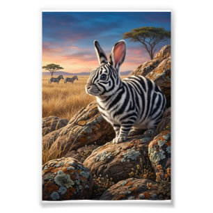 Impression Photo Lapin dans la savane africaine Coucher de soleil F
