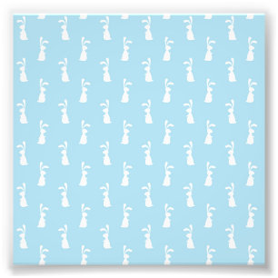 Impression Photo Lapin de Pâques aux oreilles blanches pastel bleu