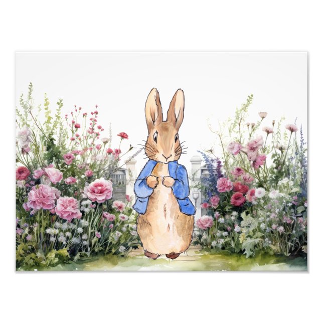 Impression Photo Lapin de Pâques classique avec fleurs sauvages (Devant)