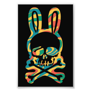 Impression Photo Lapin de Pâques Tie Dye Rétro Lapin Crâne Os Croix