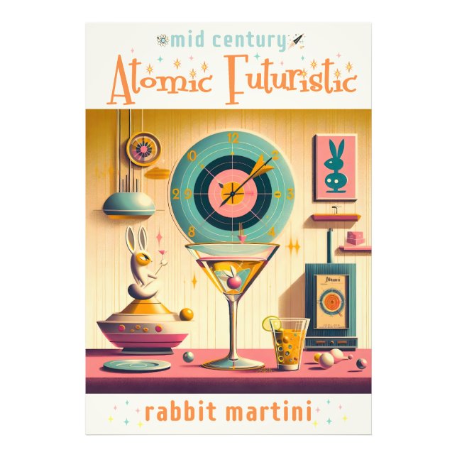 Impression Photo Lapin Martini Rétro Futuriste du Milieu du Siècle  (Devant)