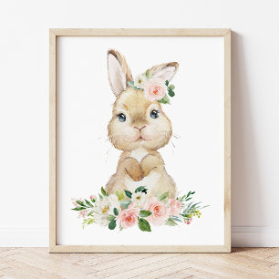 Impression Photo Lapin mignon, Lapin, Fleurs roses, Nourriture pour